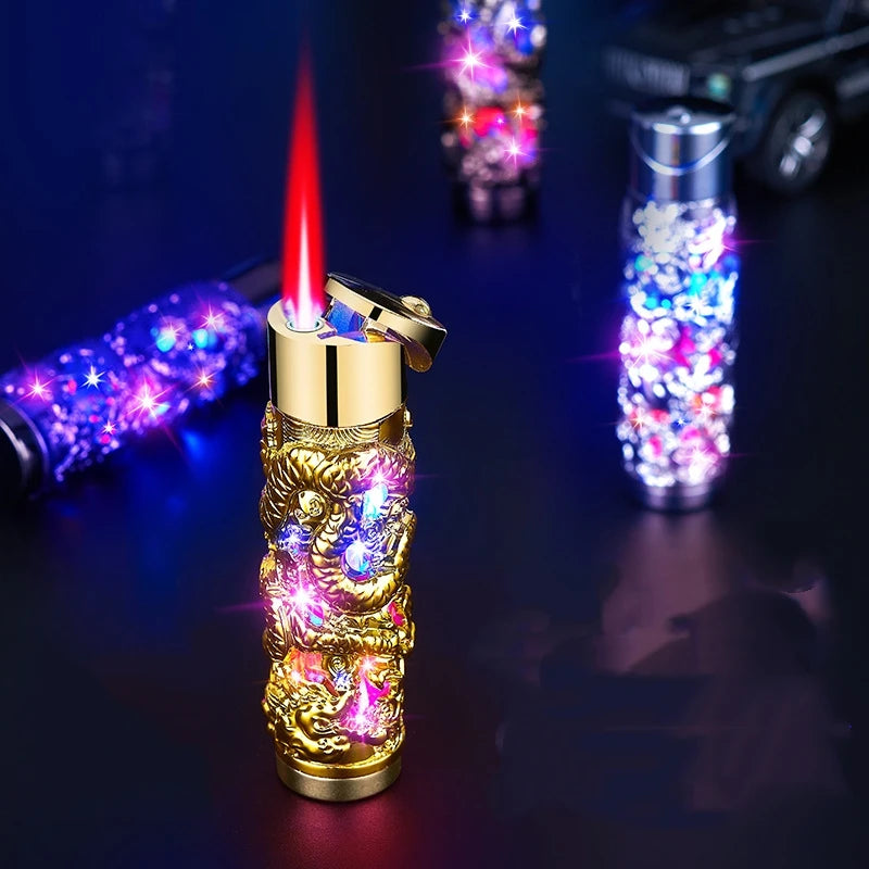 Metal Relief Lantern Inflatable Lighter Portable Windproof Butane Turbine Torch Jet Blue Flame Cigar Tool Fashionable Men's Gift