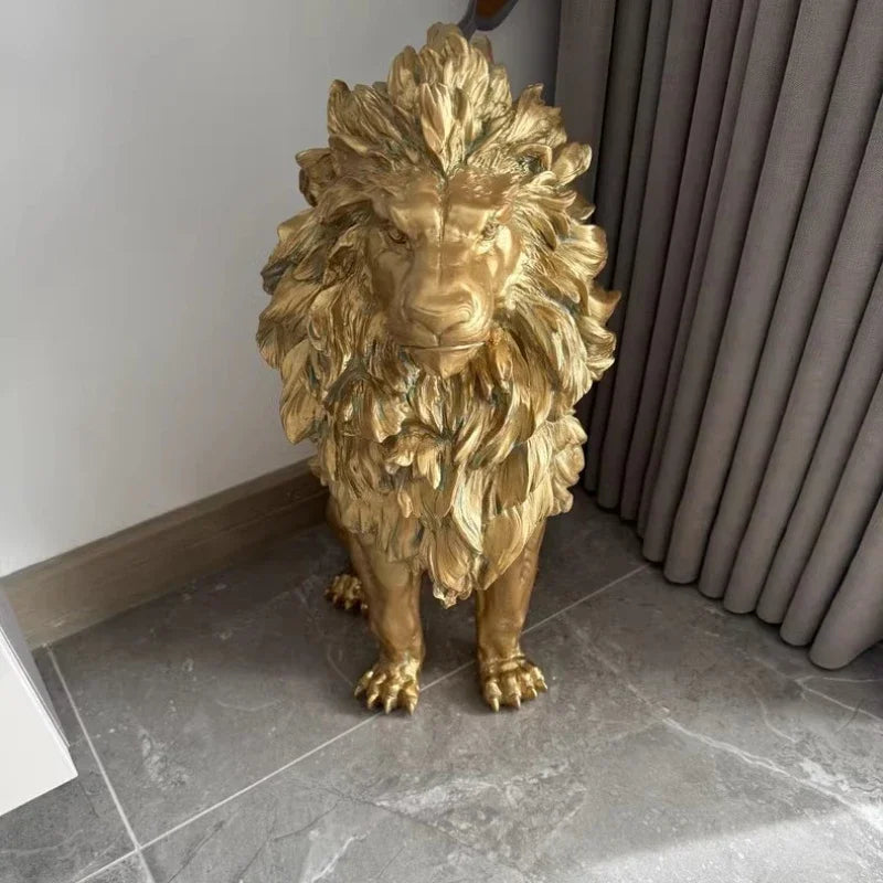 52cm Large Scale Landing Modern Golden Lion Resin Statue Home Living Room Decoration Art Sculpture Indoor Luxury Model Ornaments