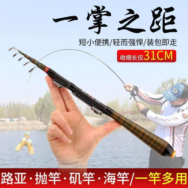 1.2m 1.5m 1.8m 2.1m 2.4m Portable Mini Telescopic Fishing Rod Spinning Fly Carp Fishing Carbon Fiber Rock Travel Jig Rod
