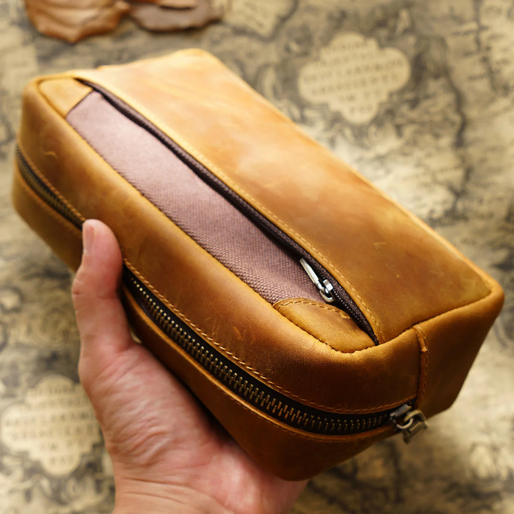 Vintage Cowhide Large Capacity Pencil Case - 22x10.5x7cm Multi-functional Pen Holder Stationery Organizer for Students Office (1