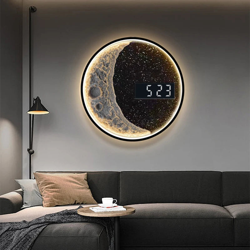 Modern Moon Wall Lamp For Living Room Bedroom Children's Room Sofa Round Background Lighting Creativity Decor Clock Wall Lamp