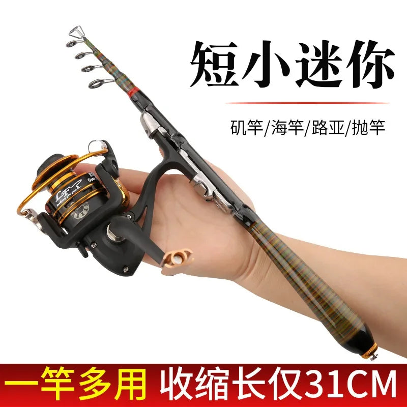 1.2m 1.5m 1.8m 2.1m 2.4m Portable Mini Telescopic Fishing Rod Spinning Fly Carp Fishing Carbon Fiber Rock Travel Jig Rod