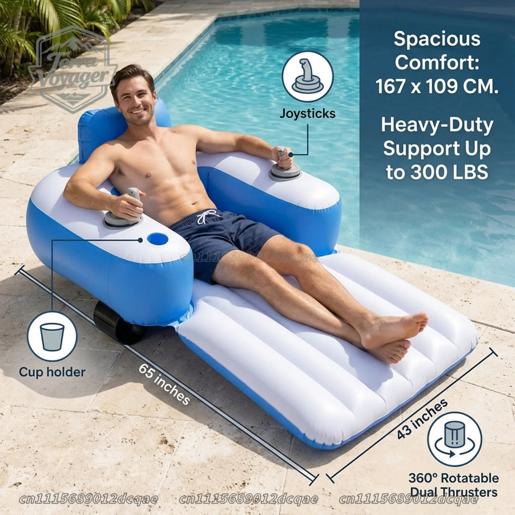 Motorized Inflatable Pool Lounger with Dual Thrusters, Electric Pool Float with 360 Degree Joystick Control for Adults