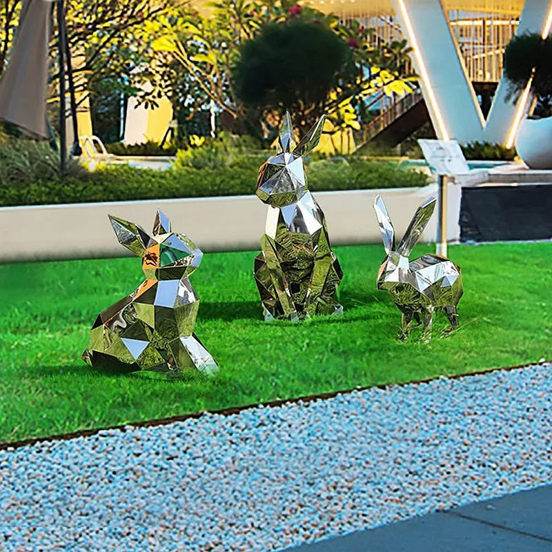 Stainless Steel Geometric Rabbit Sculpture, Park, Garden, Corridor, Outdoor Media Center, Mirror Ornaments