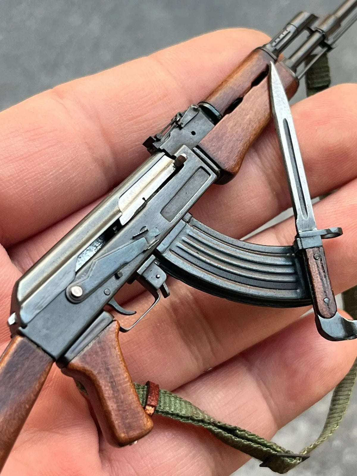 1/6 Handmade Weathered Soviet AK47 Miniature Rifle Model, Metal & Wood, Premium Custom Gift for Action Figures & Collectors