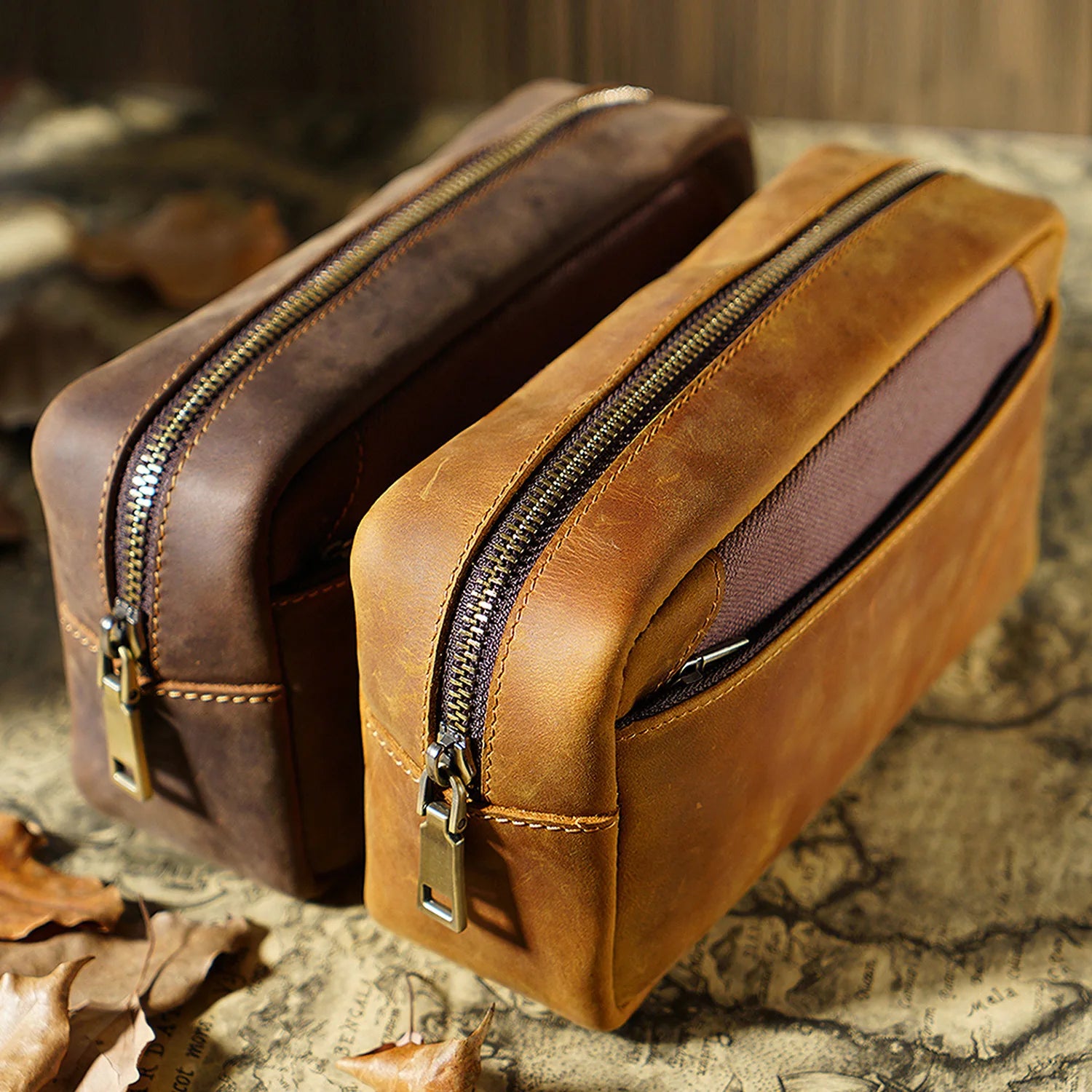 Vintage Cowhide Large Capacity Pencil Case - 22x10.5x7cm Multi-functional Pen Holder Stationery Organizer for Students Office (1