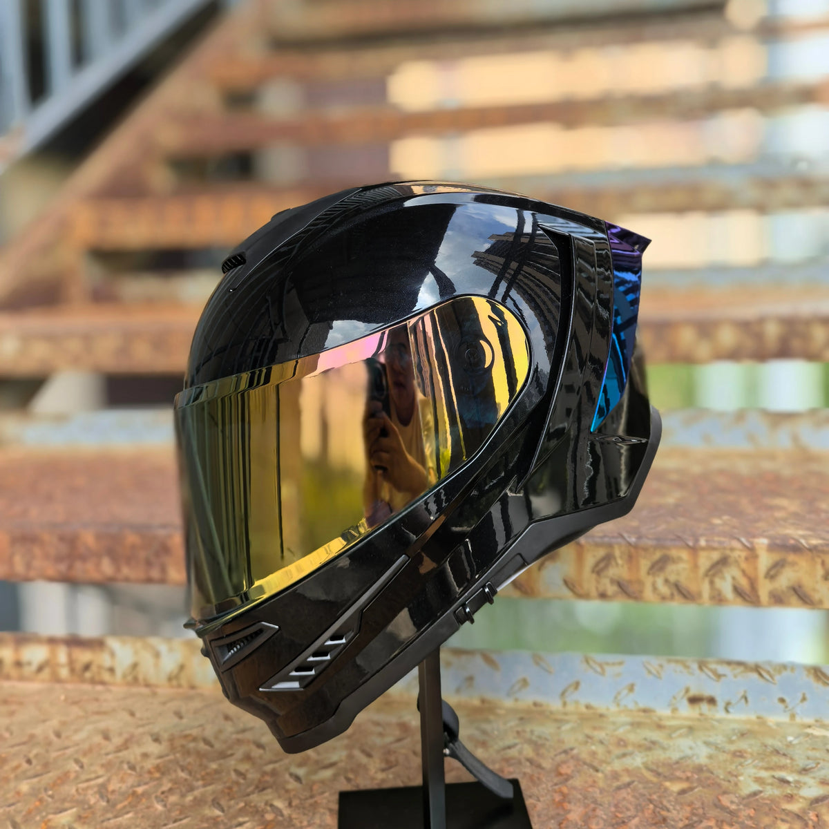 STLF Factory New HOT Full Face Helmet Dual Viewfinder DOT Certified ABS Material Custom logo Chrome Spoiler Motorcycle Helmet