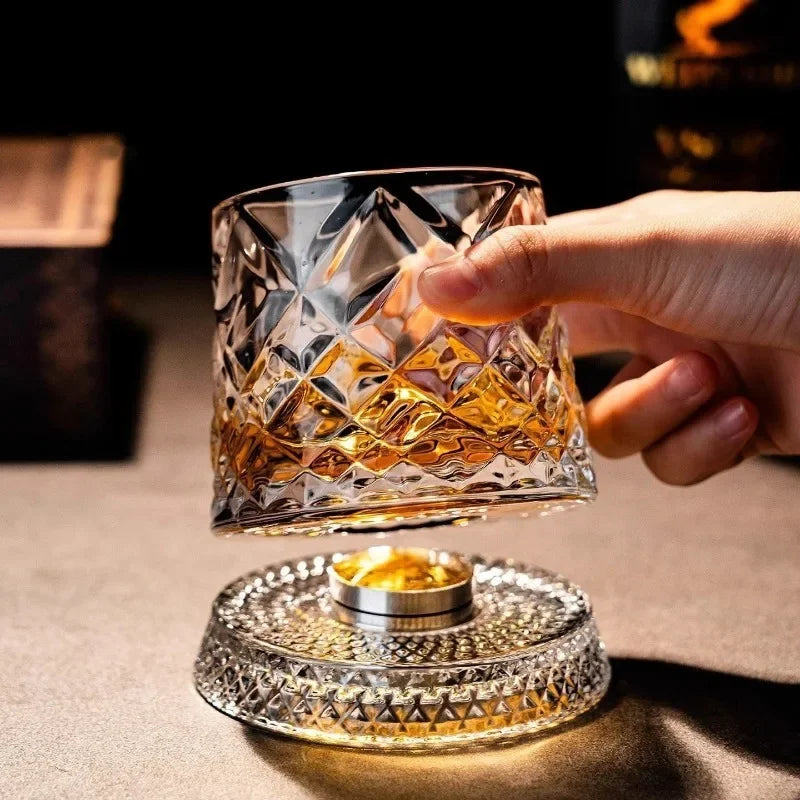 360 Degree Rotating Crystal Cup with Glass Base, Used for Drinking at Cocktail Parties