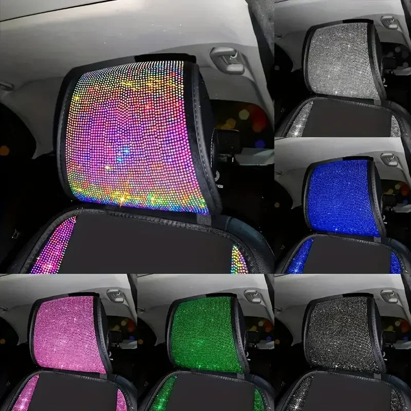 1pc Rhinestones Crystal Car Seat Headrest Cover Shiny Auto Pillow Case Elastic Neck Pillow Cover Dustproof Car Accessories