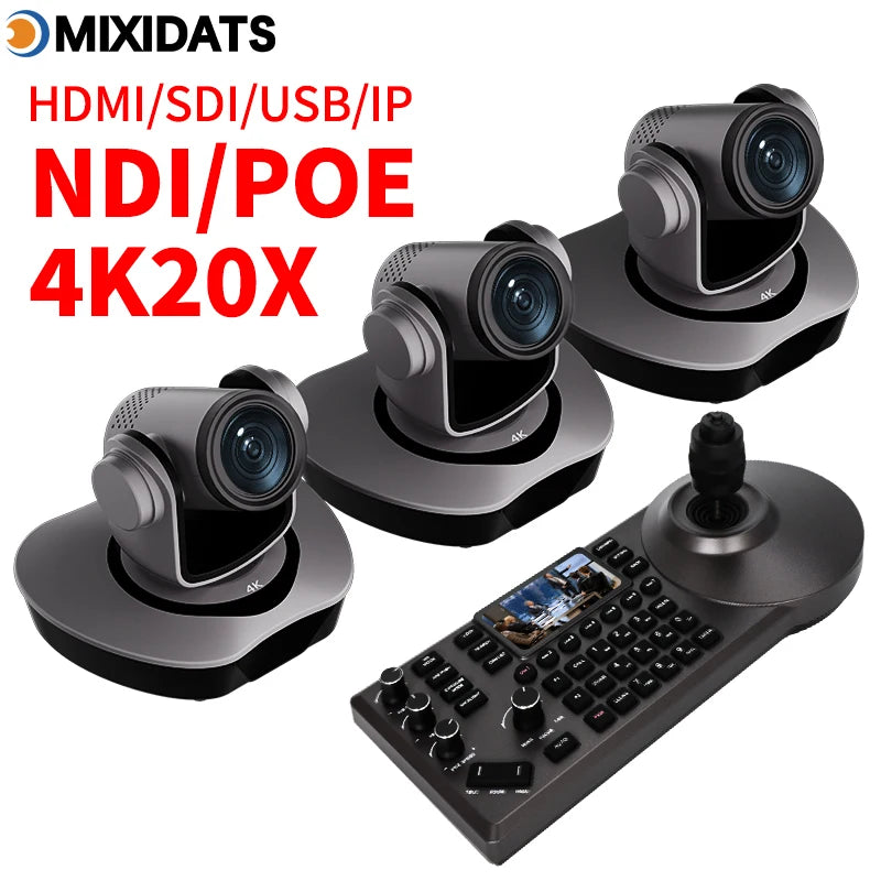 Video Conference Camera Kit 4K PTZ Camera 20X Zoom NDI SDI HDMI IP USB Church Live Broadcast NDI PTZ Camera Controller 1-8pcs