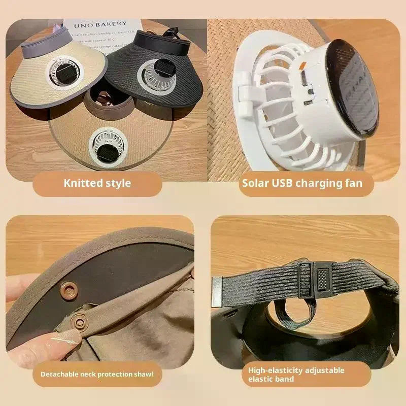 UV Protection Solar-powered Fan Hat Super Large Brim Adjustable Fishing Hat Lightweight With Shawl Sun Protection Hat