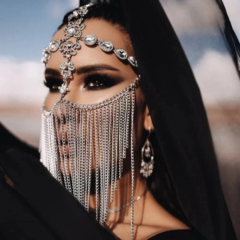 Fashion Crystal Facial Rhinestone Fringe Masquerade Tassel Mask Jewelry for Women Decorative Hair Face Chain Party Accessories