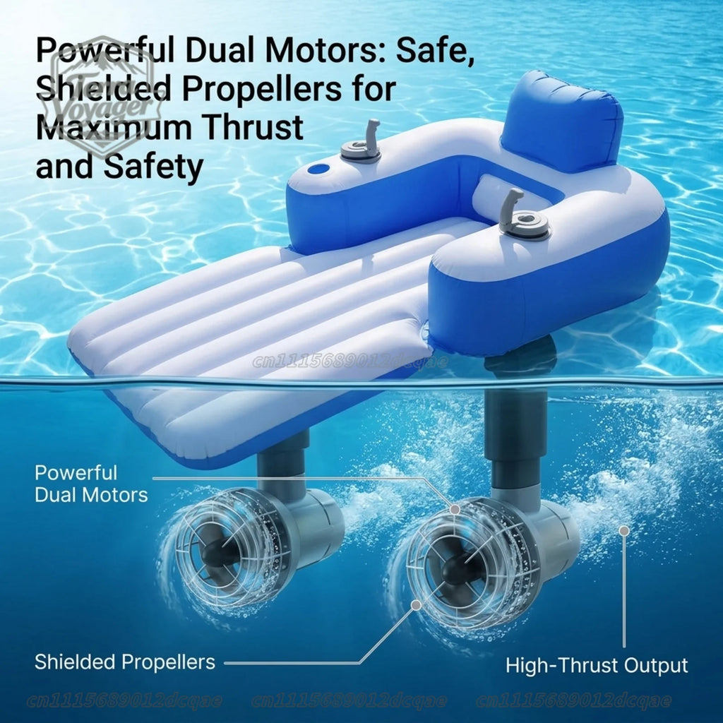 Motorized Inflatable Pool Lounger with Dual Thrusters, Electric Pool Float with 360 Degree Joystick Control for Adults
