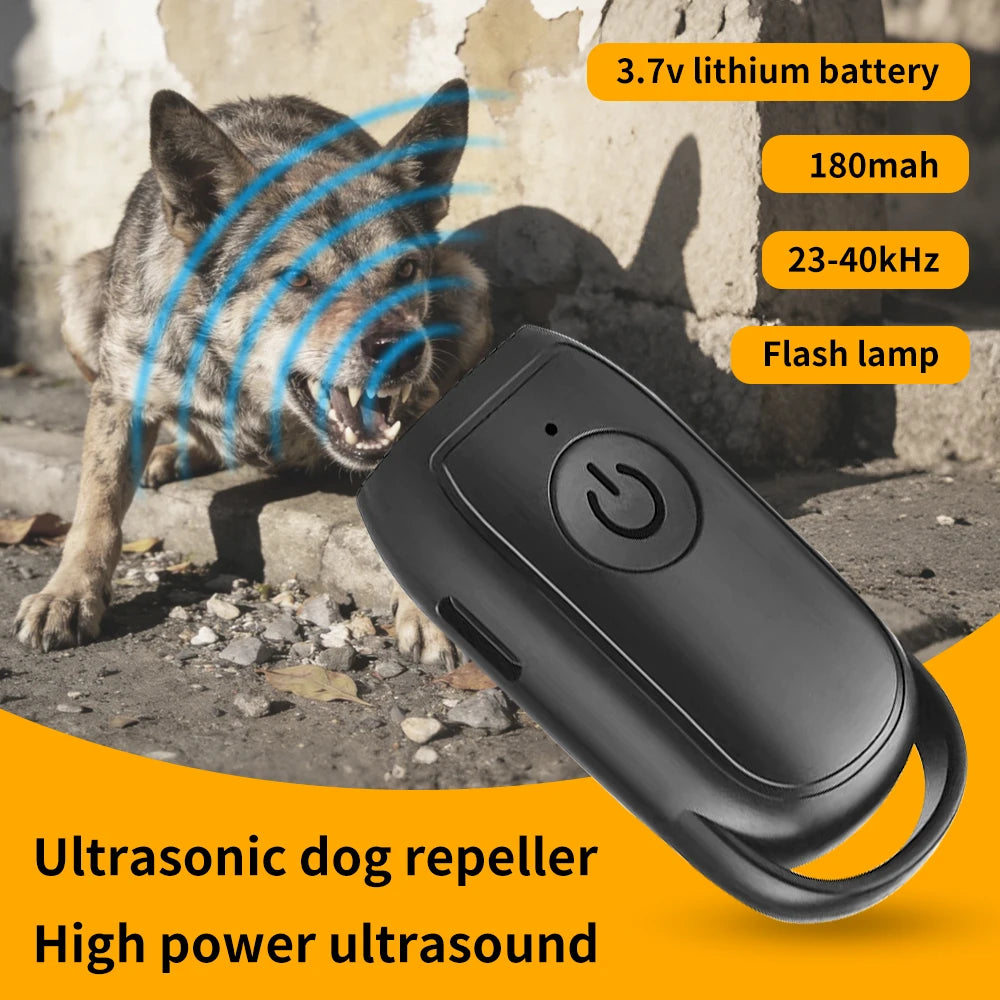 Dog Cat Portable Ultrasonic Repeller Antibark 180mAh Rechargeable 23-40KHZ Long Distance With Flash Light Deterrent Outdoor Tool