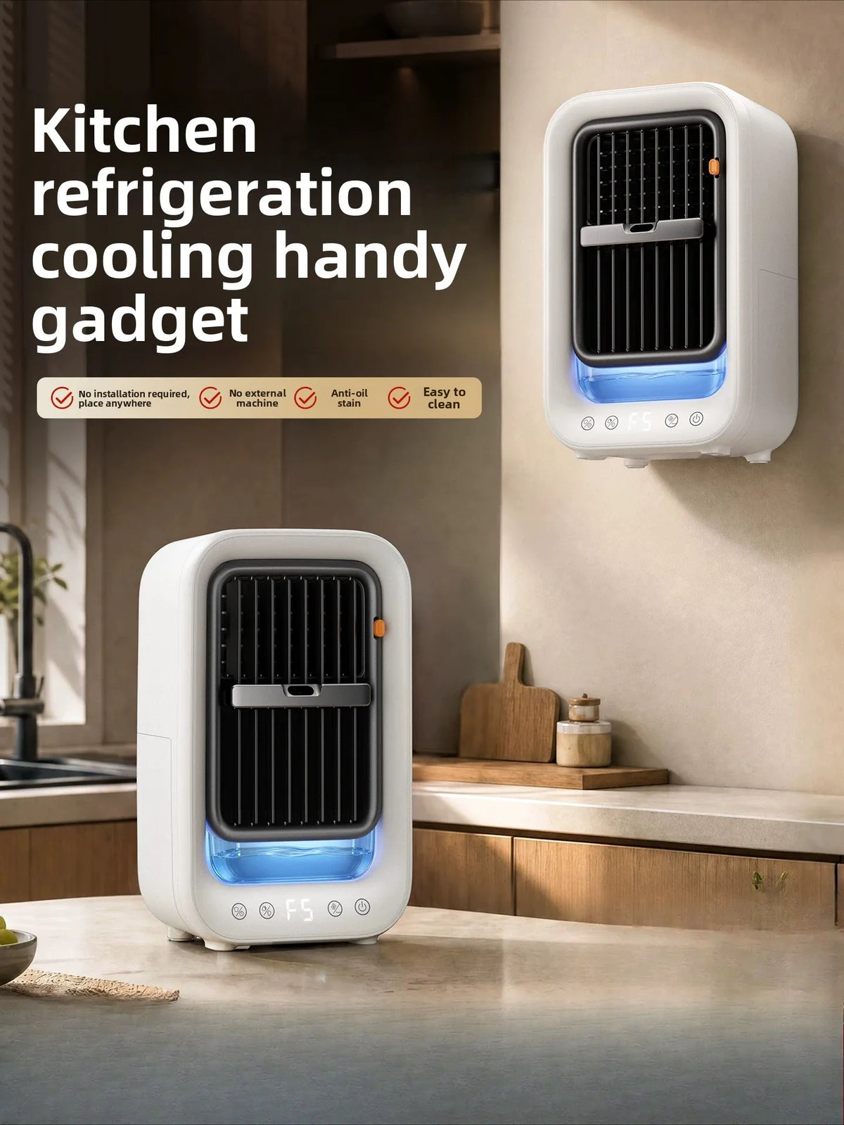 Powerful No Punch Wall Hanging Ice Mist Fan Mini Kitchen Cooling Air Conditioner Ceiling Mount Cooler Fan