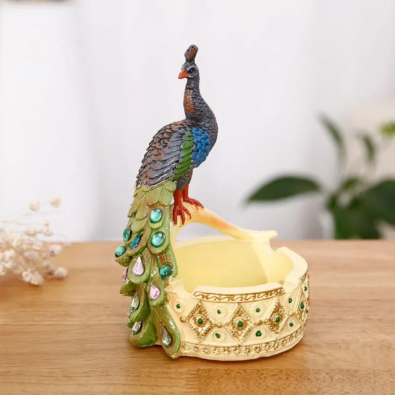 Resin Peacock Statues for Decoration, Animal Ashtray, Creative Home Decoration, Colorful Statue, MGT