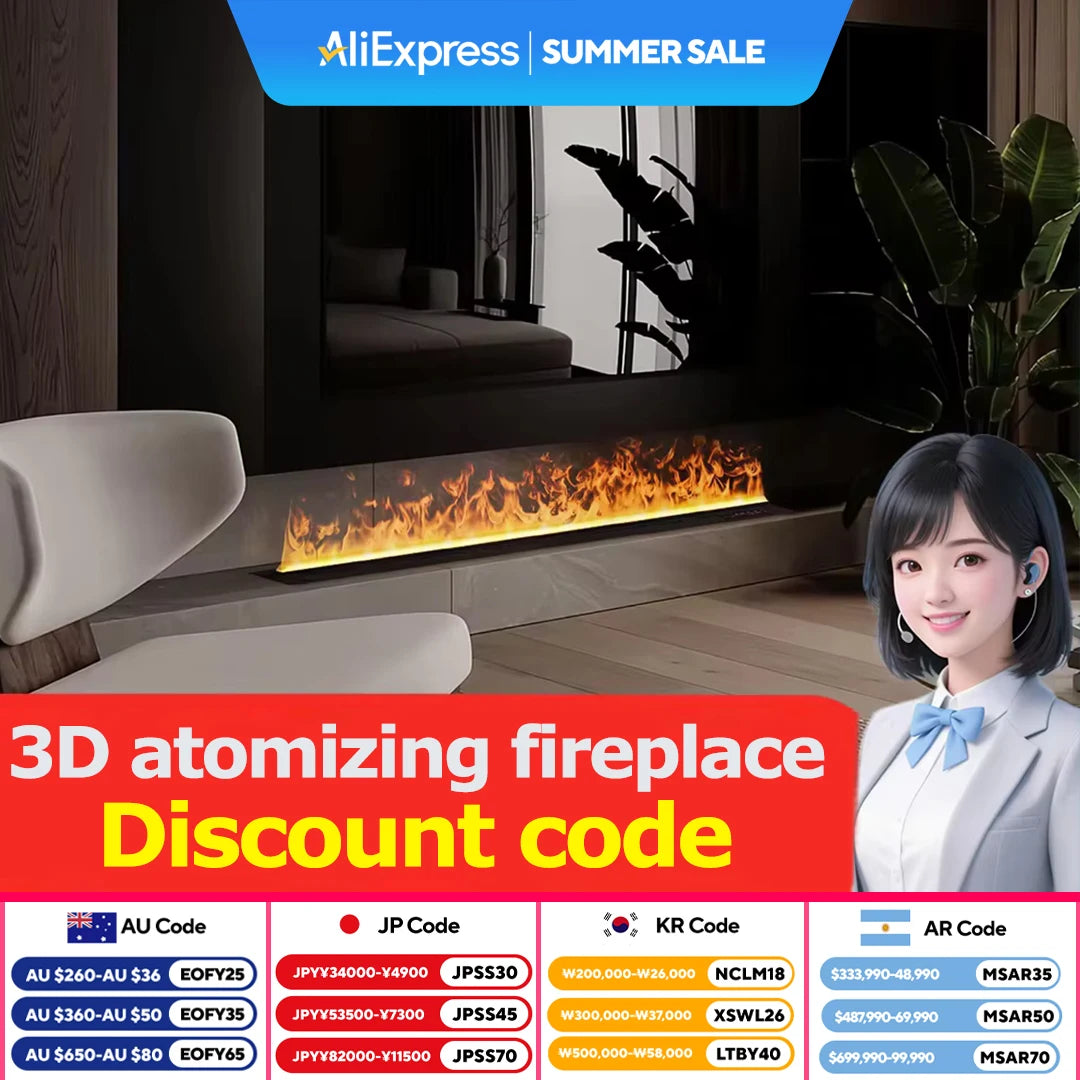 Smart Water Vapor Fireplace, 3D Flame Effect, Tuya APP Control, Simulated Burning Wood Sound, Environmentally Friendly Humidifie