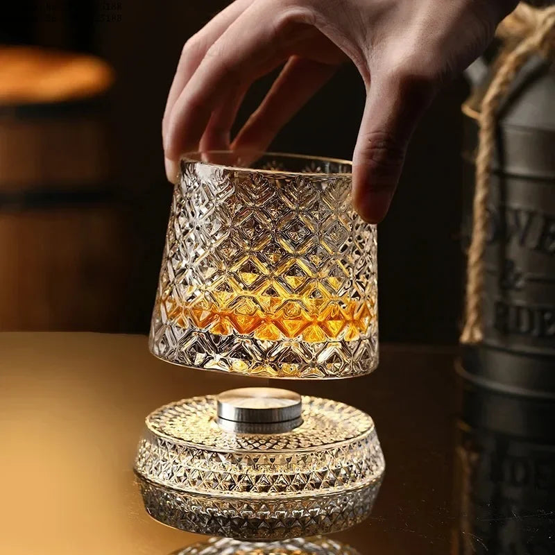 360 Degree Rotating Crystal Cup with Glass Base, Used for Drinking at Cocktail Parties