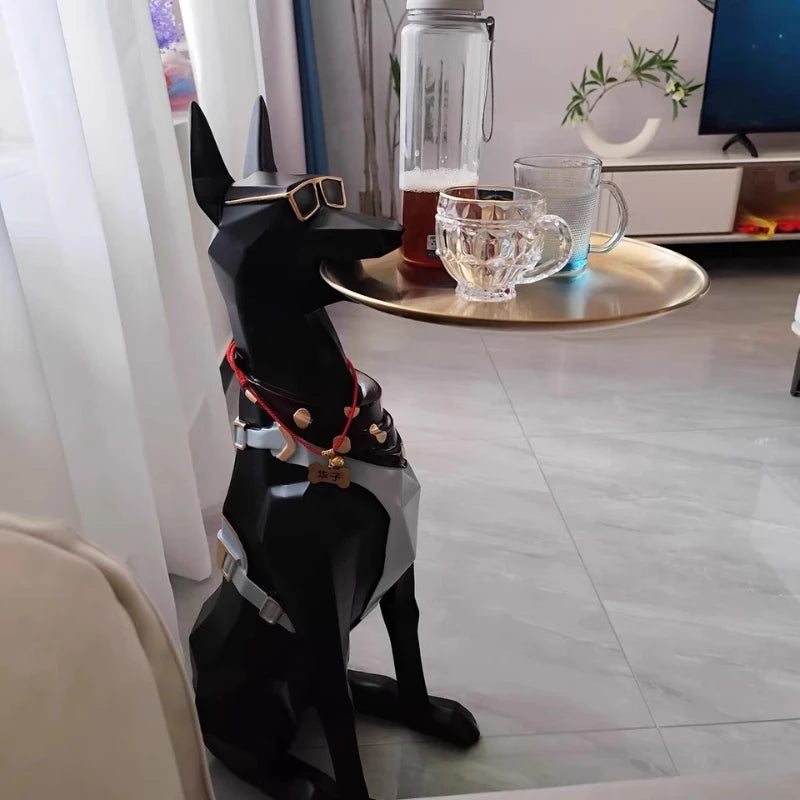 Art Dog Statue Butler Tray Keys Jewelry Holder Doberman Pinscher Resin Sculpture Living Room Decoration Desktop Model Ornaments