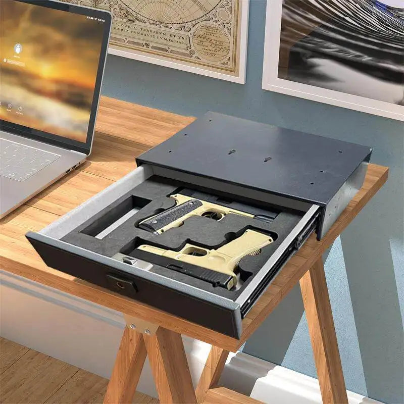 Under Bed Hidden Drawer Gun Safe Fingerprint Security Pistol Box for Living Room Bedroom Closet Storage