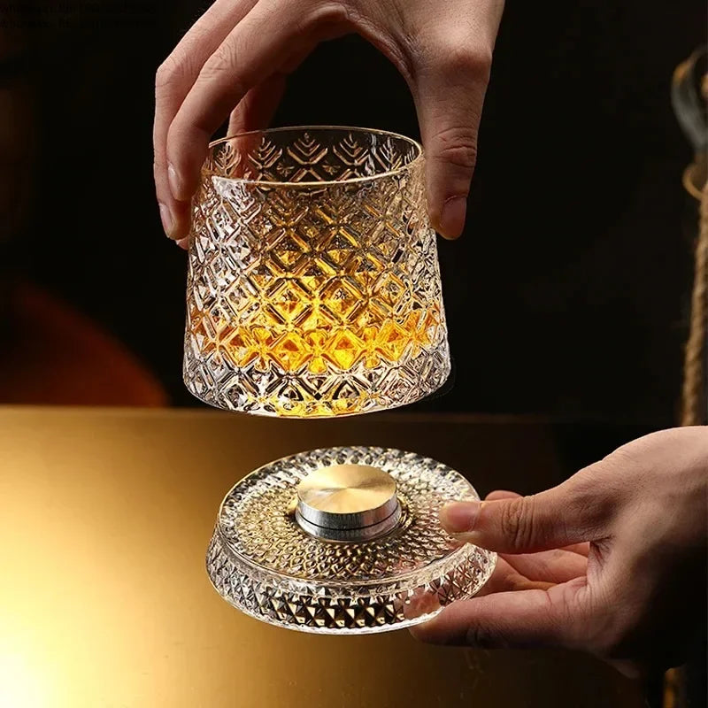 360 Degree Rotating Crystal Cup with Glass Base, Used for Drinking at Cocktail Parties