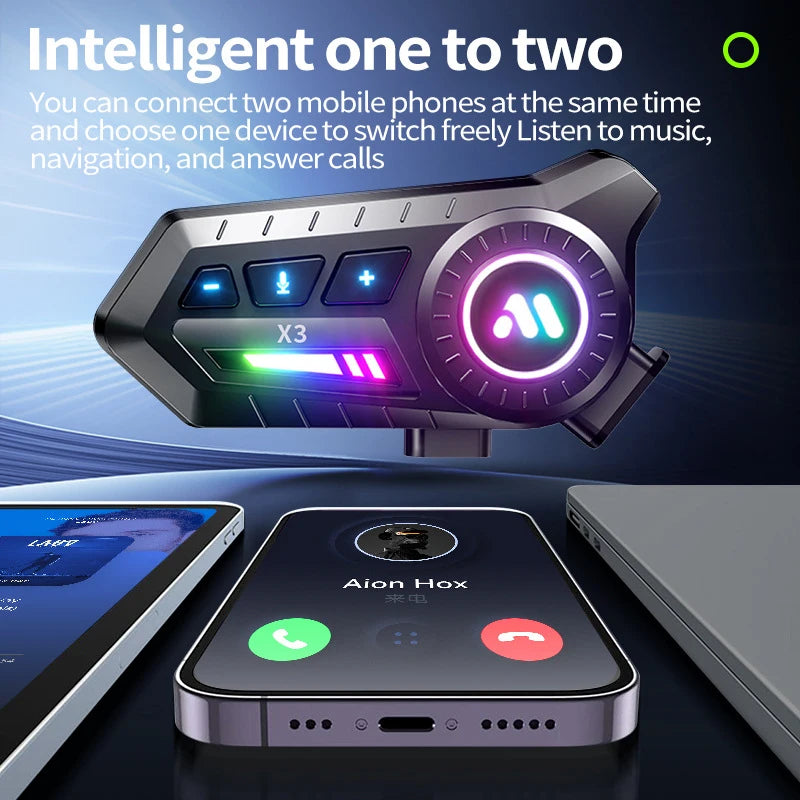 -border exclusive helmet headset X3PRO, multi-intercom, waterproof, mixed sound motorcycle riding headset