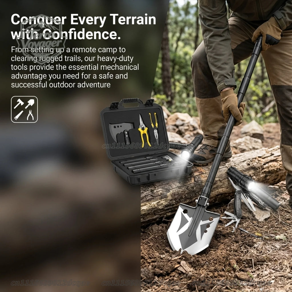 High Performance Survival Shovel and Tactical Axe Multitool Set 11-in-1 Heavy Duty Camping Gear Kit with Folding Shovel Hatchet
