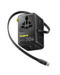 Baseus Enercore Evrensel Priz Adaptörü 70W Geri Çekilebilir Kablolu, 2 AC Prizi + 2USB-A + 1USB-C ile Uluslararası Seyahat Şarj Cihazı, ABD, İngiltere, Çin, Japonya, Tayland ile Uyumlu
