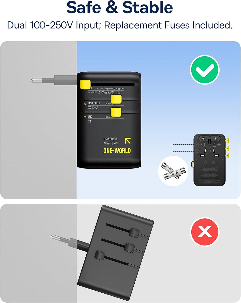 Baseus Enercore Evrensel Priz Adaptörü 70W Geri Çekilebilir Kablolu, 2 AC Prizi + 2USB-A + 1USB-C ile Uluslararası Seyahat Şarj Cihazı, ABD, İngiltere, Çin, Japonya, Tayland ile Uyumlu