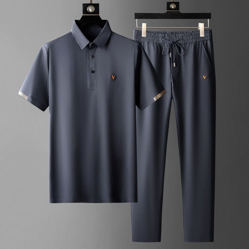Black Summer Men's Quick-Drying Polo and Trousers Set