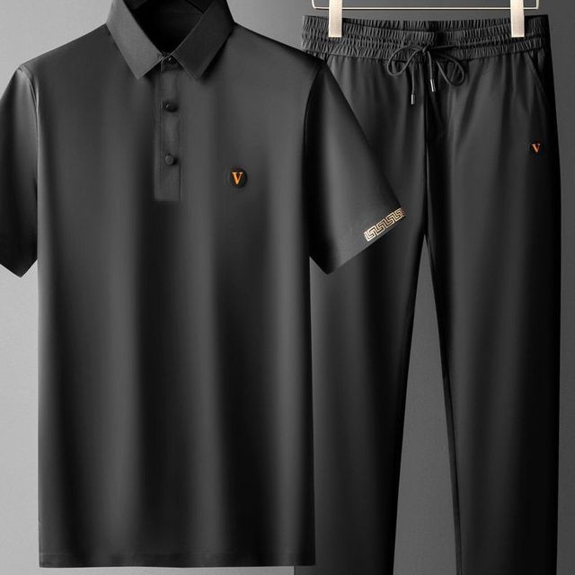 Black Summer Men's Quick-Drying Polo and Trousers Set