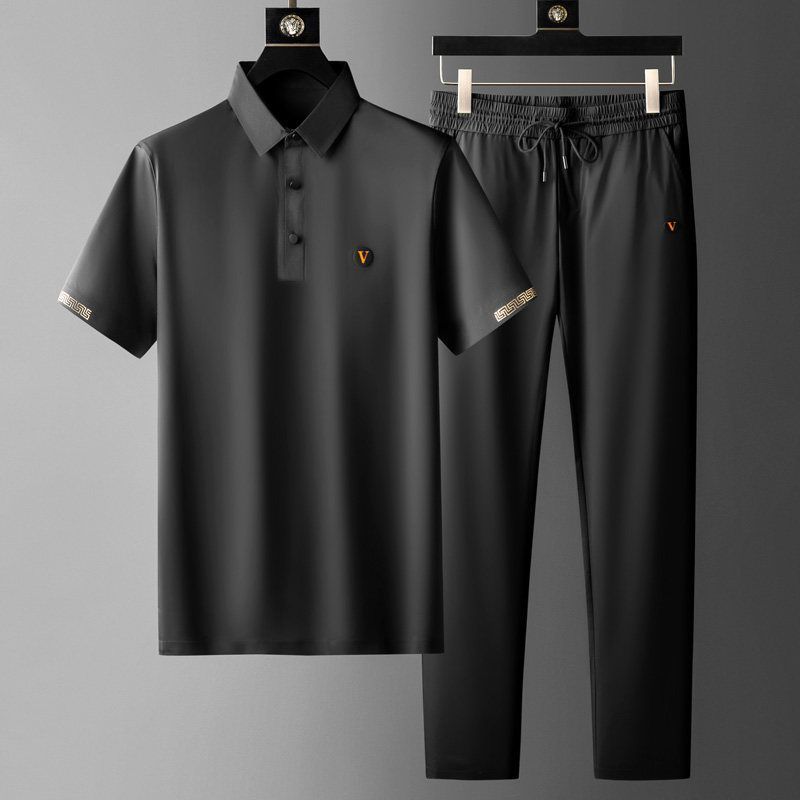 Black Summer Men's Quick-Drying Polo and Trousers Set