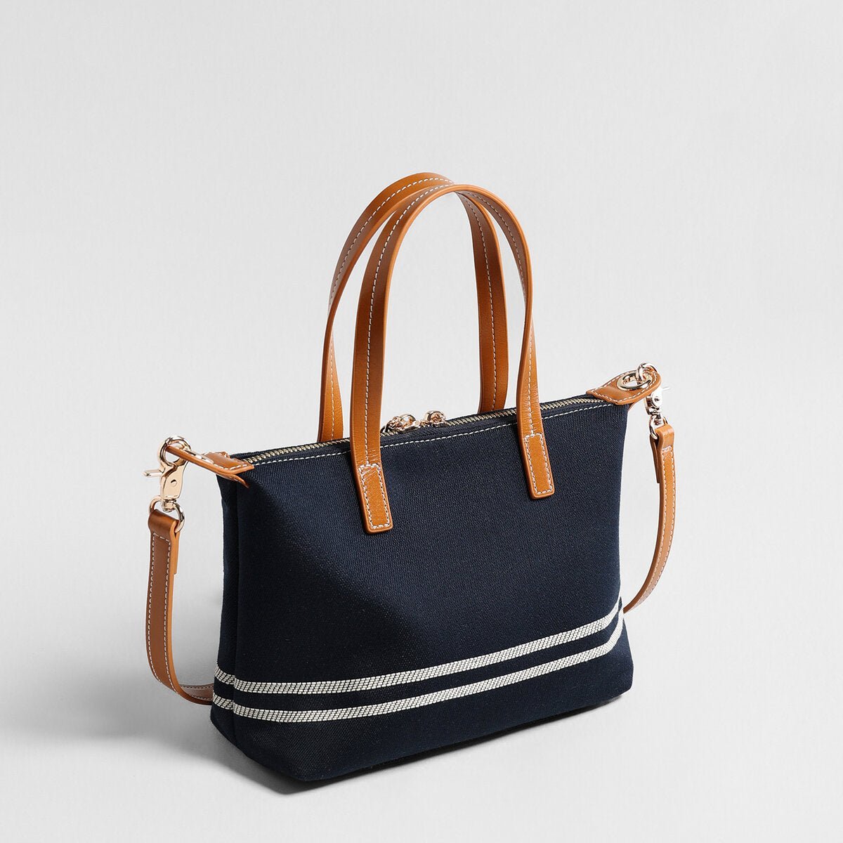 Canvas Leather Trim Mini Tote – Convertible Crossbody Bag
