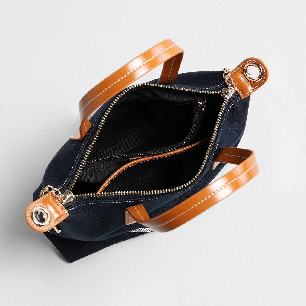 Canvas Leather Trim Mini Tote – Convertible Crossbody Bag