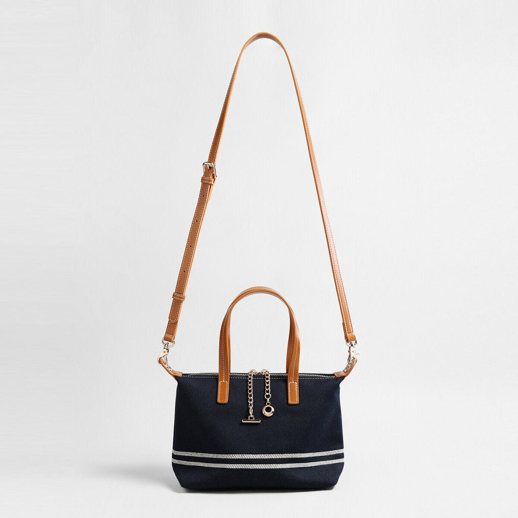 Canvas Leather Trim Mini Tote – Convertible Crossbody Bag