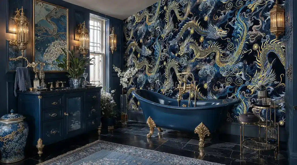 Celestial Dragons in Midnight Clouds Wall Mural