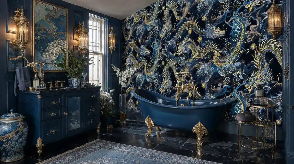 Celestial Dragons in Midnight Clouds Wall Mural