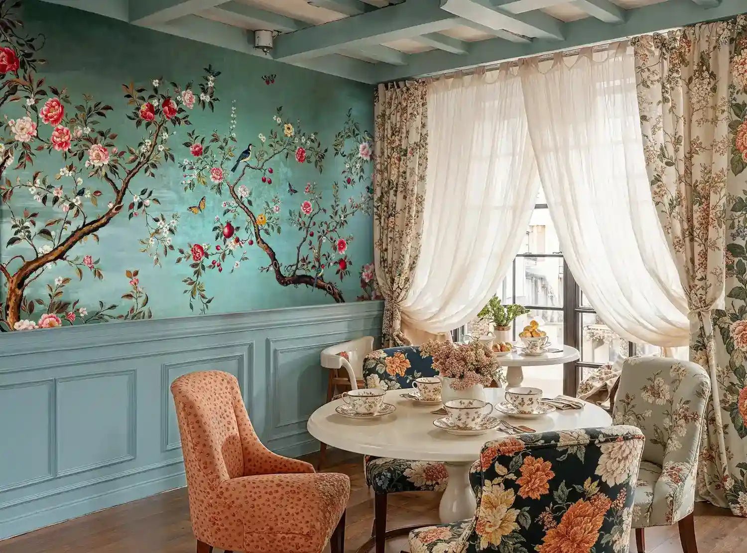 Chinoiserie Birds and Blooms Wall Mural