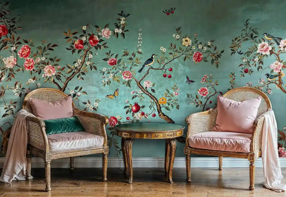 Chinoiserie Birds and Blooms Wall Mural