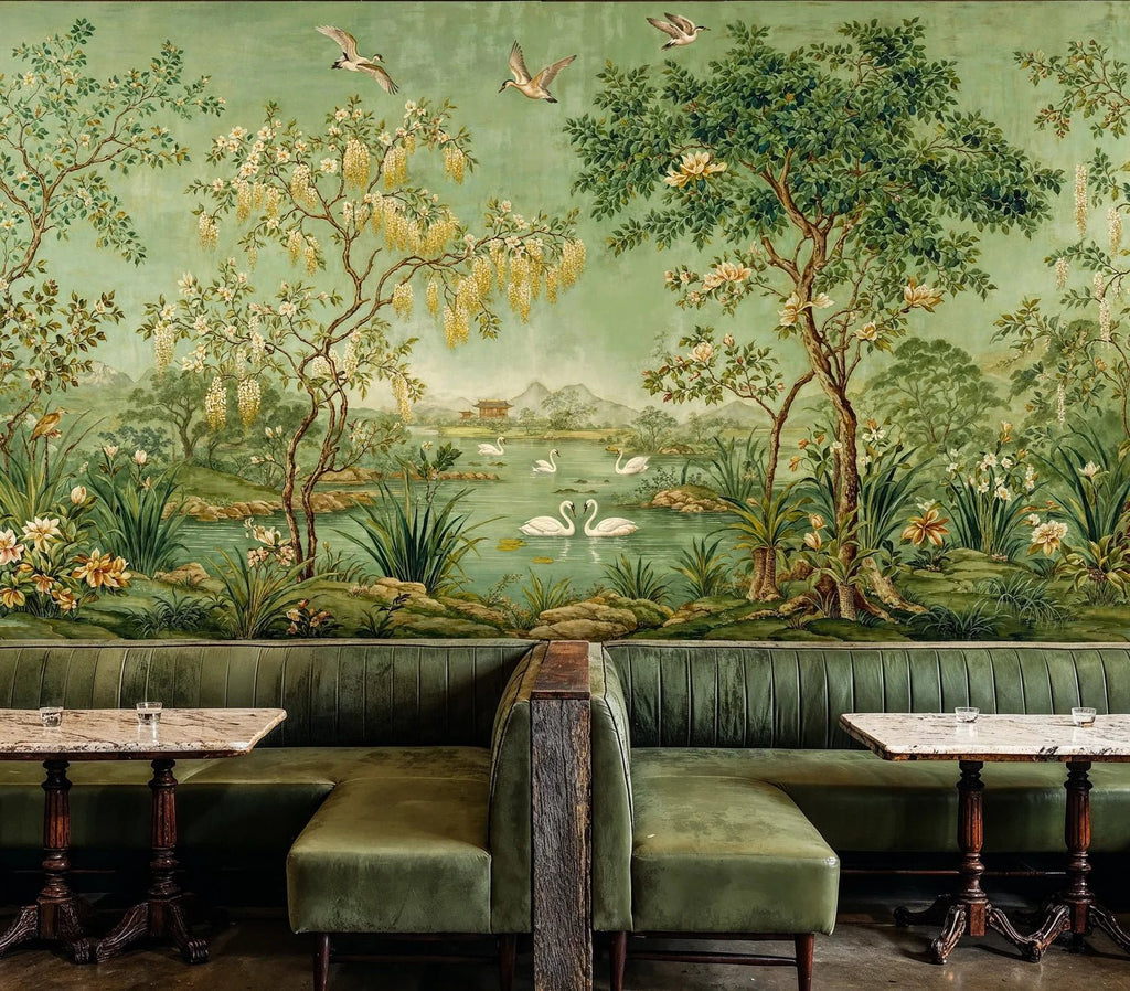Chinoiserie Swan Garden Wall Mural