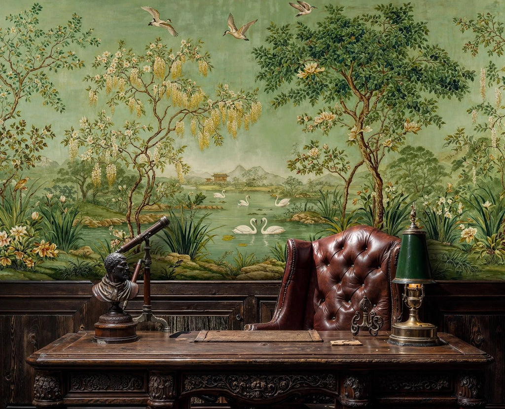 Chinoiserie Swan Garden Wall Mural