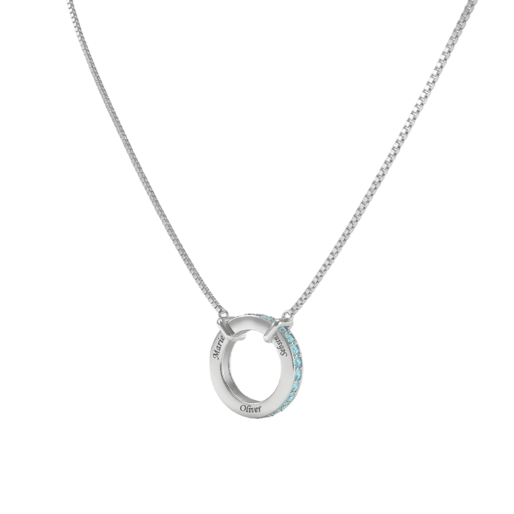 Circle of Love-March Birthstone Family Engraving Necklace
