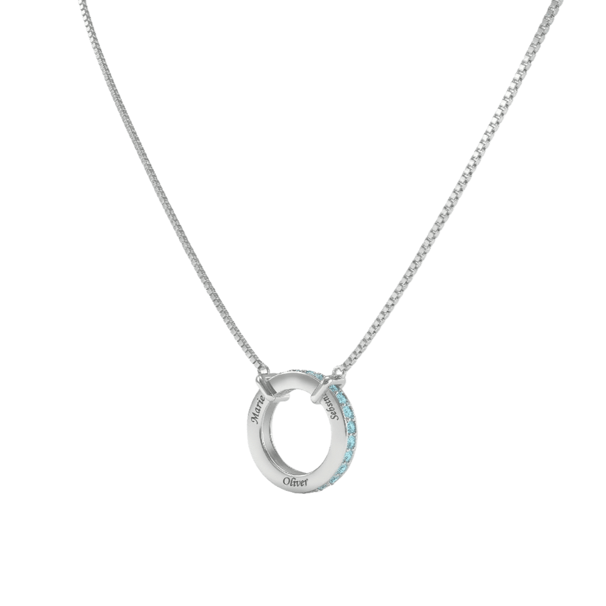 Circle of Love-March Birthstone Family Engraving Necklace