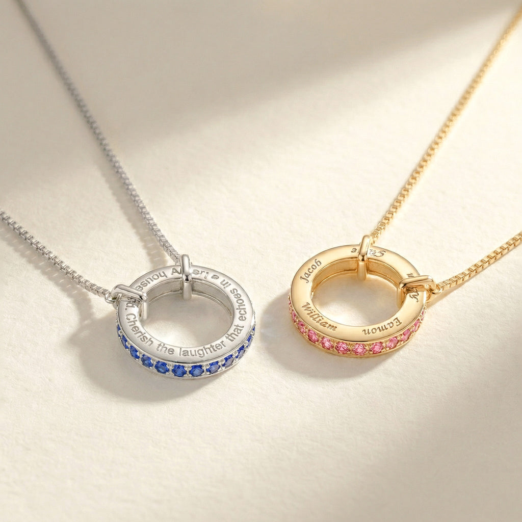 Circle of Love-March Birthstone Family Engraving Necklace