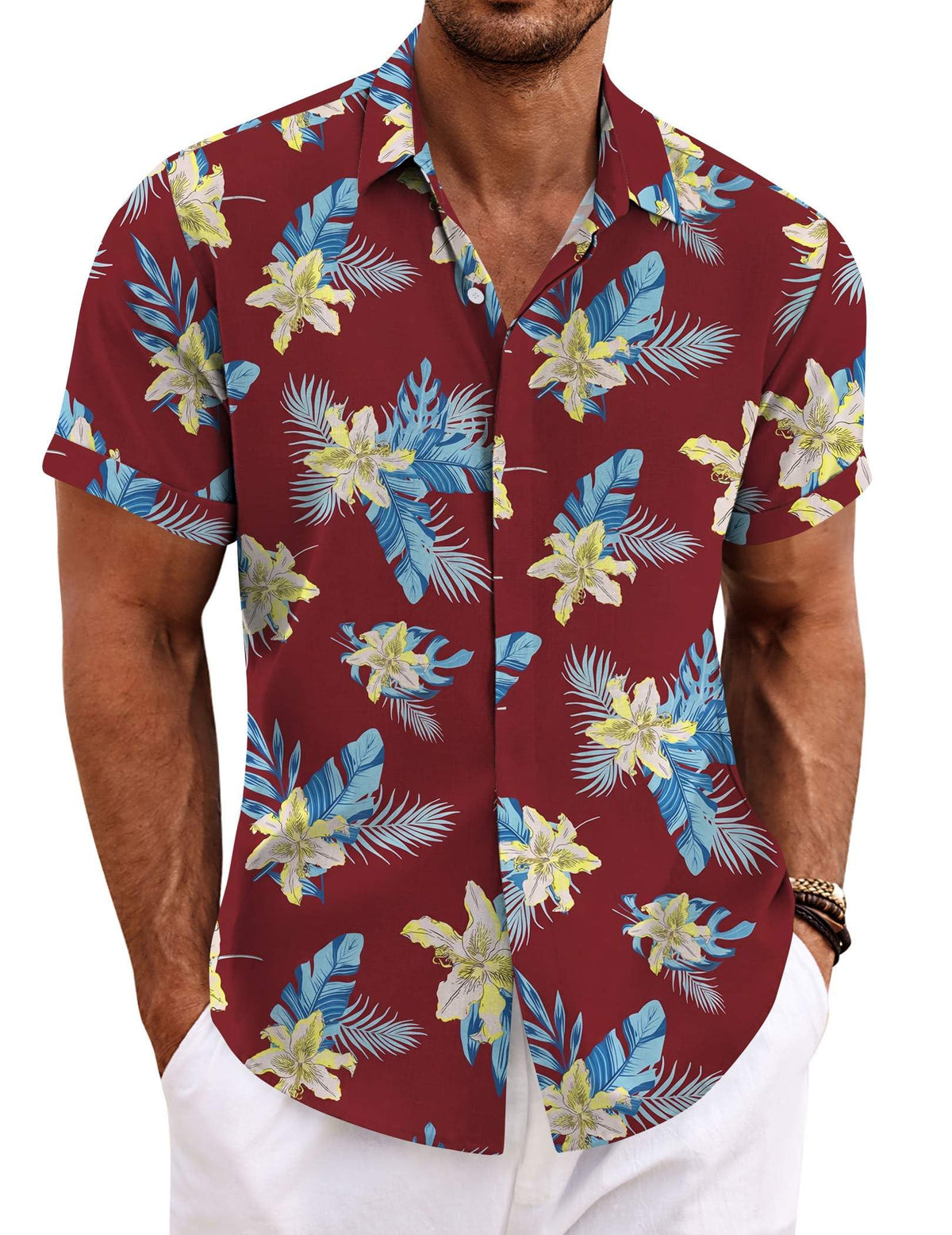 COOFANDY Men's Linen Shirts Short Sleeve Casual Shirts Button Down Shirt for Men Beach Summer Wedding Shirt