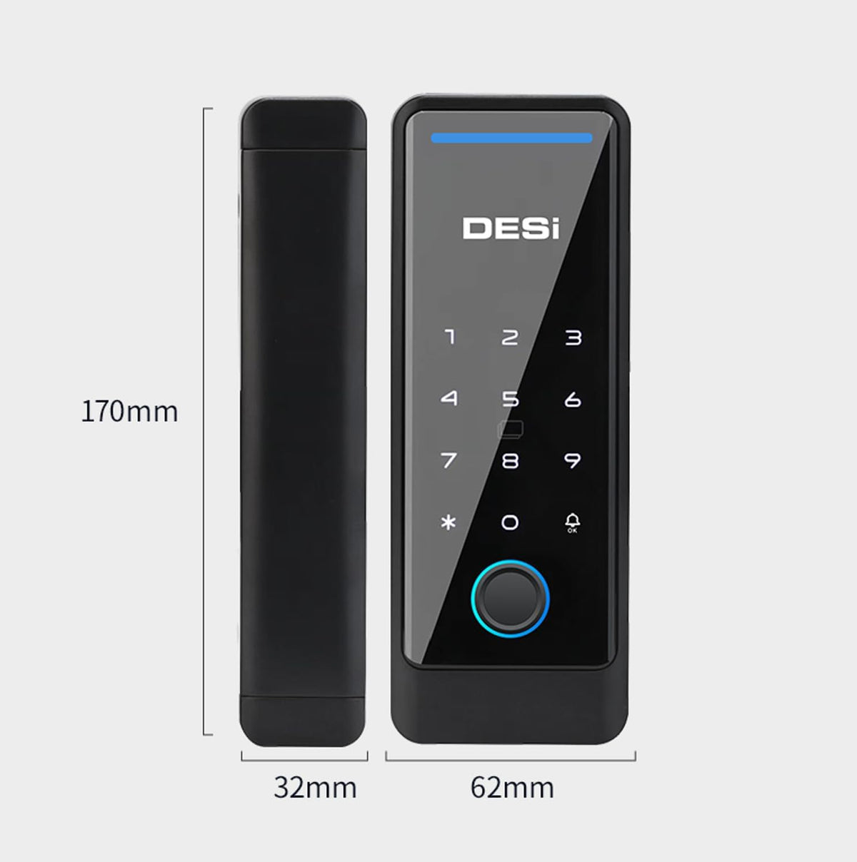 Desi QuiC Q006 Akıllı Kilit Cam Kapılar İçin, Parmak İzi, Şifre, Kart Okuyucu, iOS/Android Uyumlu, Siyah