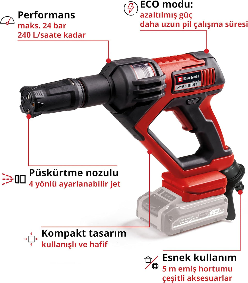Einhell HYPRESSO 18/24-1 + CE-CP 18/180 Li E Akülü Basınçlı Yıkama Tabancası ve Polisaj Makinesi Seti (4,0 Ah Akü ve Şarj Cihazı Dahildir)