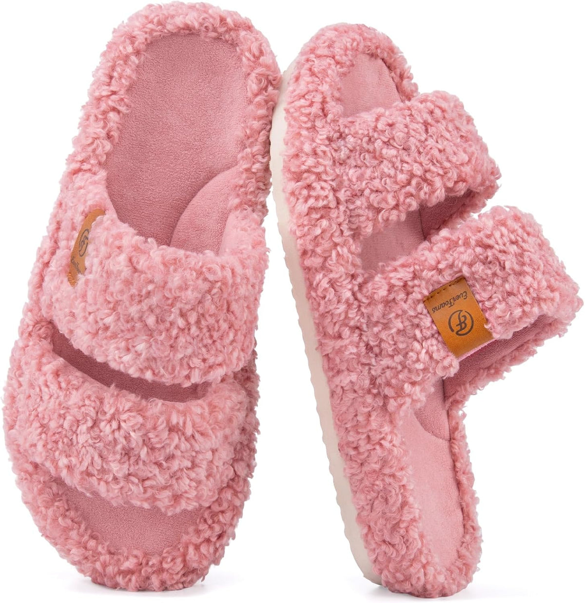 EverFoams Womens Fuzzy Open-toe Slippers Memory Foam Indoor House Shoes