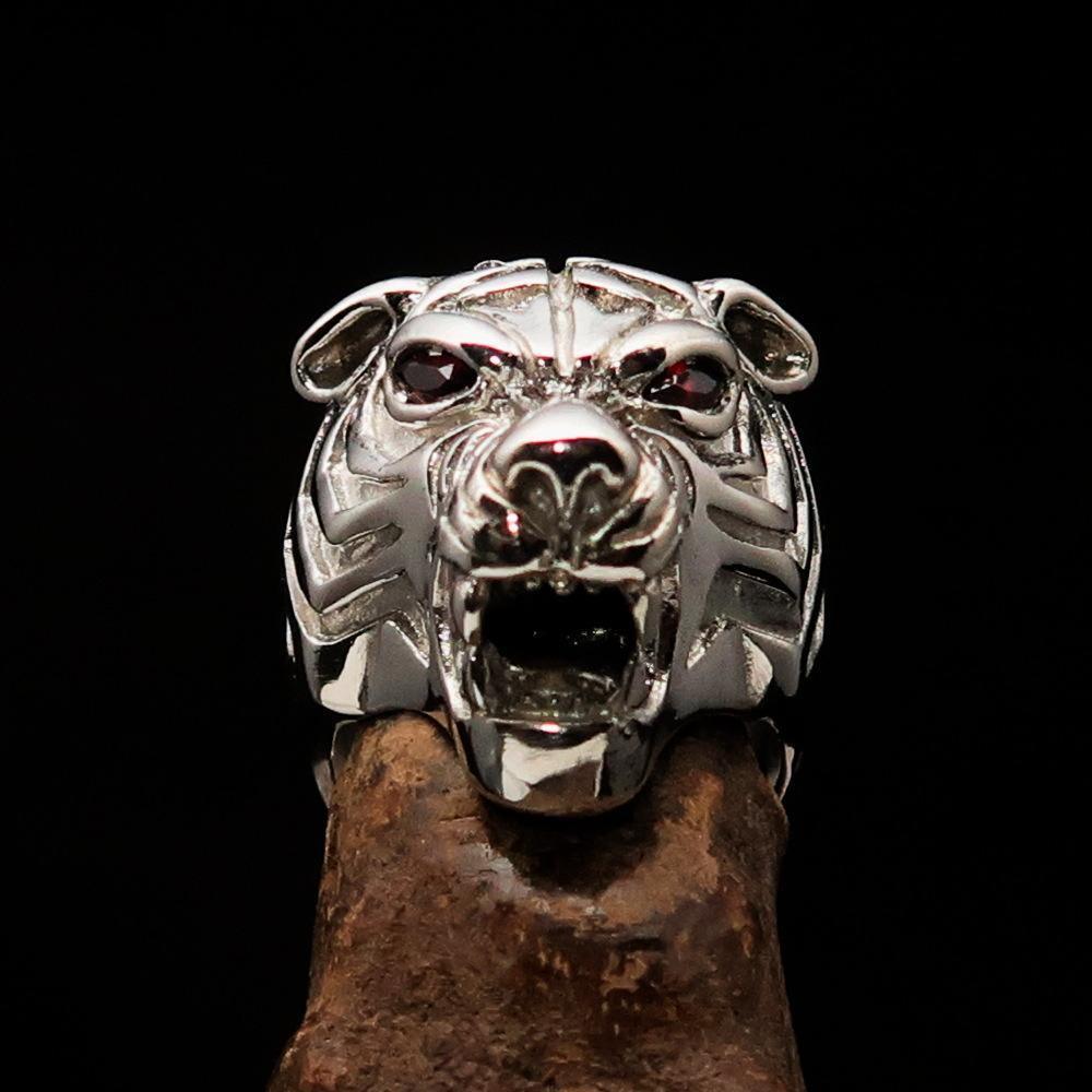Excellent crafted Men's Predator Ring Tiger red CZ Eyes Sterling Silver 925
