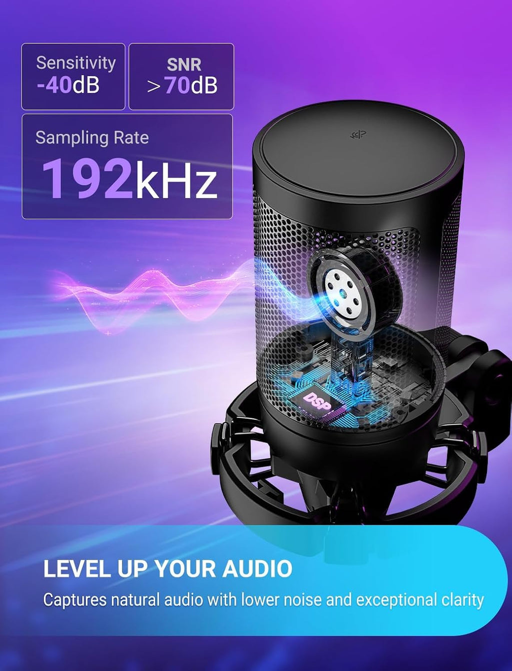 Fifine Ampligame A6V Yayıncı - Oyuncu - Gamer - Podcast - Youtuber RGB USB Mikrofon (Mavi)